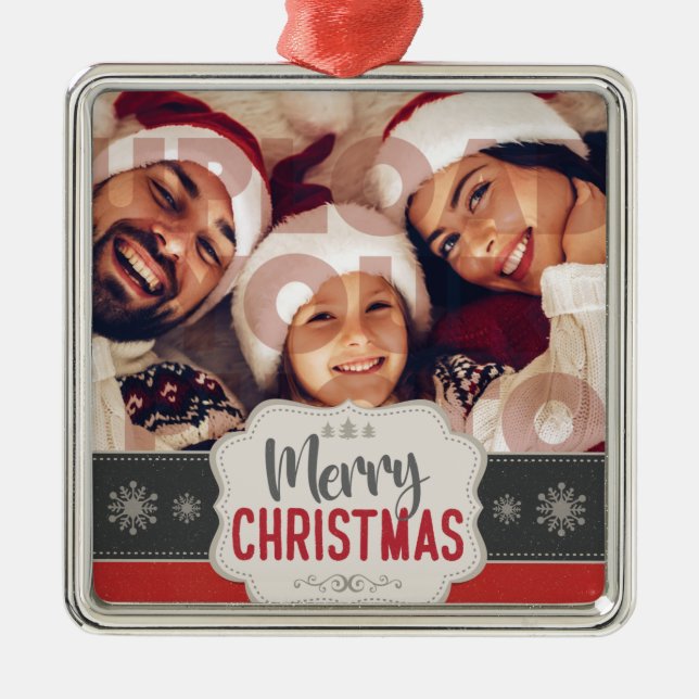 Stylish Christmas | Minimal Fun Family Photo Metal Tree Decoration (Front)