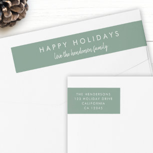 Stylish Christmas   Modern Minimal Green Address Wrap Around Label