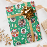 Stylish Christmas Photo Collage Trees Green Wrapping Paper<br><div class="desc">Make your Christmas gift extra special with this photo collage wrapping paper! Six photos for you to replace with your own family friends or pets! A stylish holiday design featuring festive trees, snowflakes and stars. Premium quality paper, available with a matte or glossy finish. Colours: green, white and gold colour....</div>
