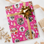 Stylish Christmas Photo Collage Trees Pink Wrapping Paper<br><div class="desc">Make your Christmas gift extra special with this photo collage wrapping paper! Six photos for you to replace with your own family friends or pets! A stylish holiday design featuring festive trees, snowflakes and stars. Premium quality paper, available with a matte or glossy finish. Colours: pink, white and gold colour....</div>