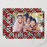 Stylish Christmas Plaid Photo<br><div class="desc">Christmas photo cards feature your favourite photo on a beautiful Christmas holiday sparkly plaid with Merry Christmas and the year in real silver,  gold or rose gold foil on the front. Your personal greeting and names on the back.</div>