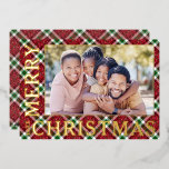 Stylish Christmas Plaid Photo<br><div class="desc">Christmas photo cards feature your favourite photo on a beautiful Christmas holiday sparkly plaid with Merry Christmas and the year in real gold,  silver  or rose gold foil on the front. Your personal greeting and names on the back.</div>