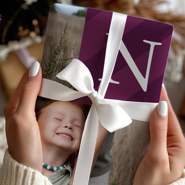 Stylish Christmas Stripes Photo Collage Holiday Wrapping Paper (Creator Uploaded)