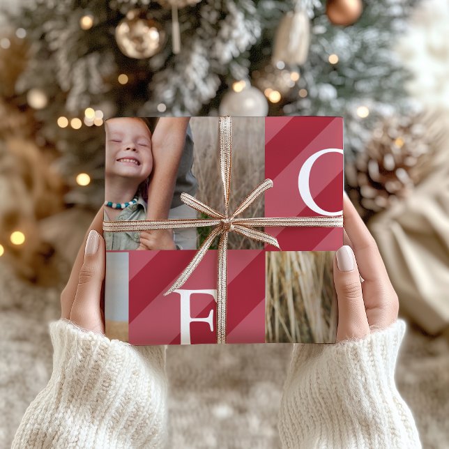 Stylish Christmas Stripes Photo Collage Holiday Wrapping Paper (Creator Uploaded)