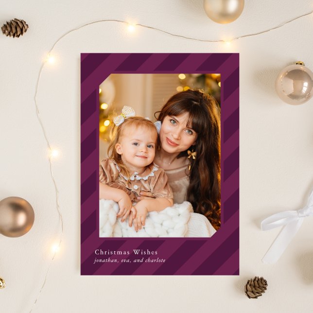 Stylish Christmas Stripes Simply Elegant Photo Holiday Card (Creator Uploaded)