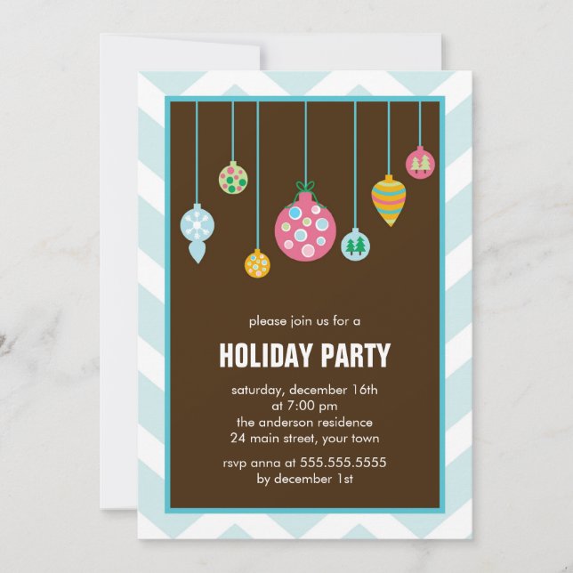 Stylish Christmas Tree Ornaments Holiday Party Invitation (Front)