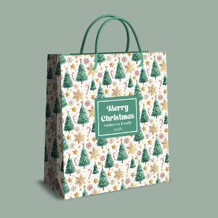 Stylish Christmas trees gift bag earthy tones