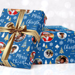 Stylish Christmas Trees Photo Name Blue Wrapping Paper<br><div class="desc">Make your Christmas gift extra special with this personalised photo wrapping paper. A stylish template with five of your own photos and the recipient's name or family name. This festive design features a traditional holiday pattern with Christmas trees, snowflakes and stars. Premium quality paper, available with a matte or glossy...</div>