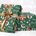 Stylish Christmas Trees Photo Name Forest Green Wrapping Paper<br><div class="desc">Make your Christmas gift extra special with this personalised photo wrapping paper. A stylish template with five of your own photos and the recipient's name or family name. This festive design features a traditional holiday pattern with Christmas trees, snowflakes and stars. Premium quality paper, available with a matte or glossy...</div>