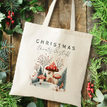 Stylish Christmas Winter Woodland Mushrooms Tote Bag<br><div class="desc">For the Christmas shopping trip. Store your Christmas treats and stuff in this tote bag. Keep the design text as-is or edit. Winter woodland mushrooms Christmas tote bag.</div>