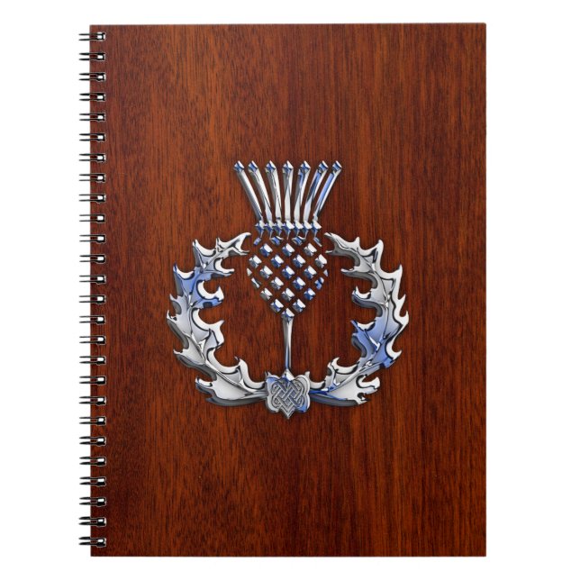 Stylish Chrome and Mahogany Wood Scottish Thistle Notebook (Front)