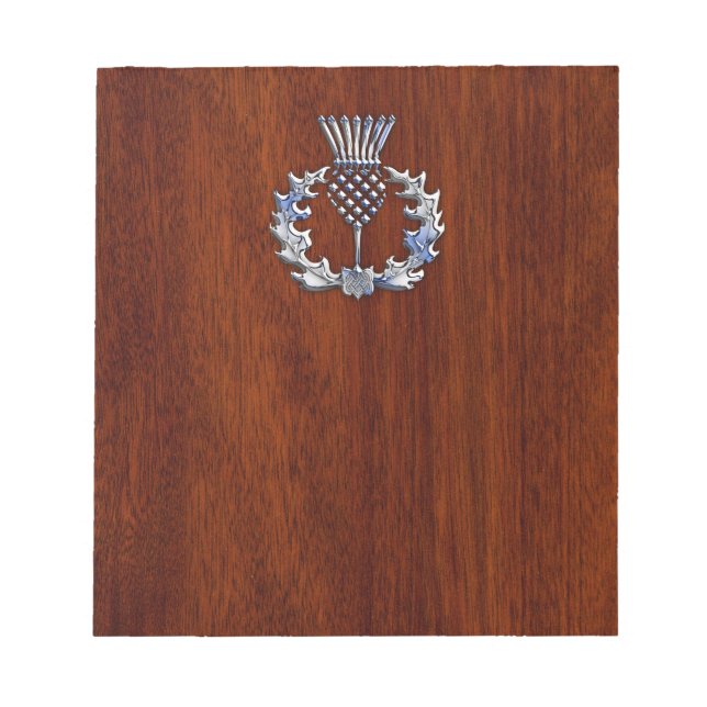 Stylish Chrome and Mahogany Wood Scottish Thistle Notepad (Front)