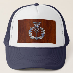 Stylish Chrome and Mahogany Wood Scottish Thistle Trucker Hat
