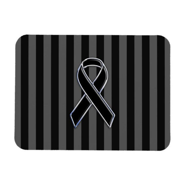 Stylish Chrome Black Ribbon Awareness Magnet (Horizontal)
