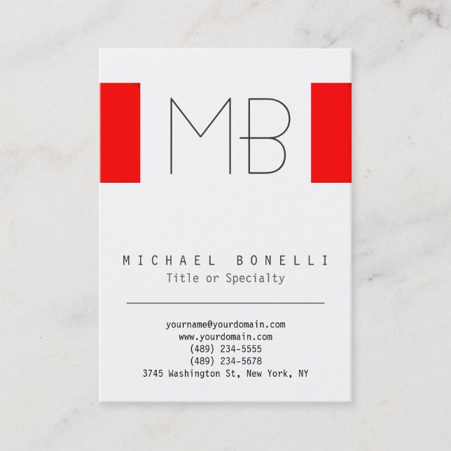 Stylish Chubby Monogram White Red Business Card (Front)