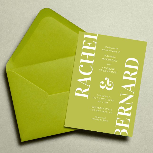 Stylish Citrus Green Typography QR Code Wedding Invitation (Creator Uploaded)