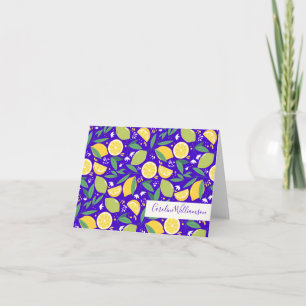 Stylish Citrus Lemon Blue Botanical Personalised Note Card