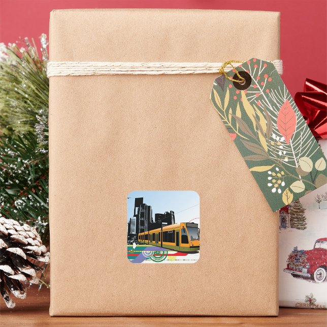 Stylish City Tram Transportation Art Square Sticker (Creator Uploaded)