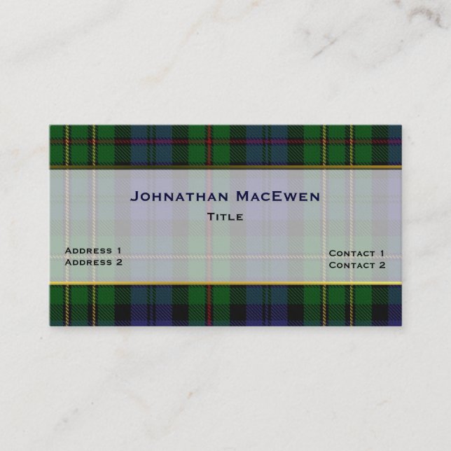 Stylish Clan MacEwen Plaid Custom Business Card (Front)