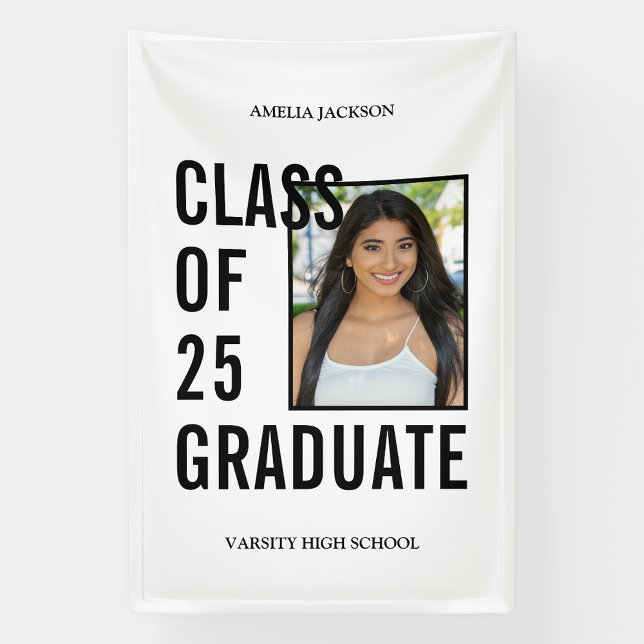 Stylish Class Of 2025 White Photo Graduation Banner (Creator Uploaded)