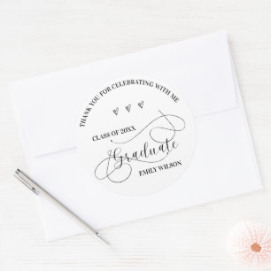 Stylish Class of 2026 Thank You Script Graduation Classic Round Sticker