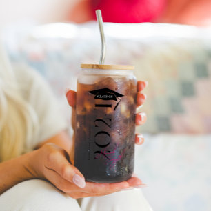 Stylish Class Of   Monogram Graduation Can Glass