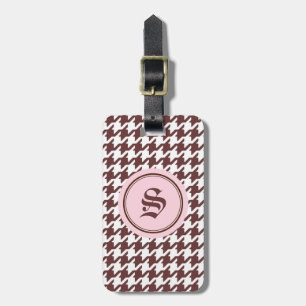 Stylish classic brown houndstooth pink monogram luggage tag