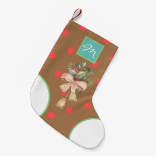 Stylish classic elegant trendy brown pattern dots  small christmas stocking