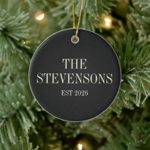 Stylish Classic Family Last Name Est Date Black Ceramic Tree Decoration