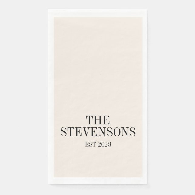 Stylish Classic Family Last Name Est Date Ivory Napkin (Front)