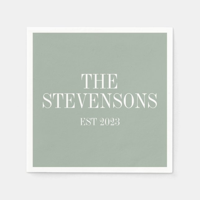 Stylish Classic Family Last Name Est Date Sage Napkin (Front)