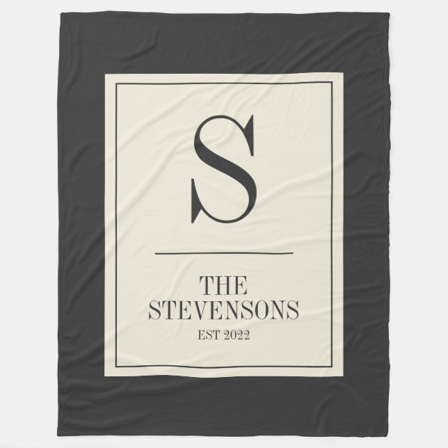 Stylish Classic Family Monogram Est Black White Fleece Blanket (Front)