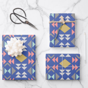 Stylish Classic Geometric Shapes Pattern in Blue  Wrapping Paper Sheet