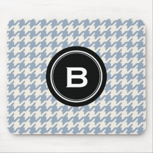 Stylish Classic grey houndstooth black monogram Mouse Pad
