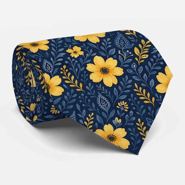 Stylish Classic Mediterranean Floral Art Pattern Tie (Rolled)