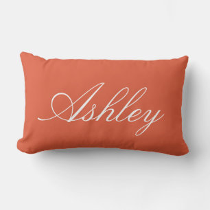 STYLISH CLASSIC MODERN CUSTOMIZED NAME DARK ORANGE LUMBAR CUSHION