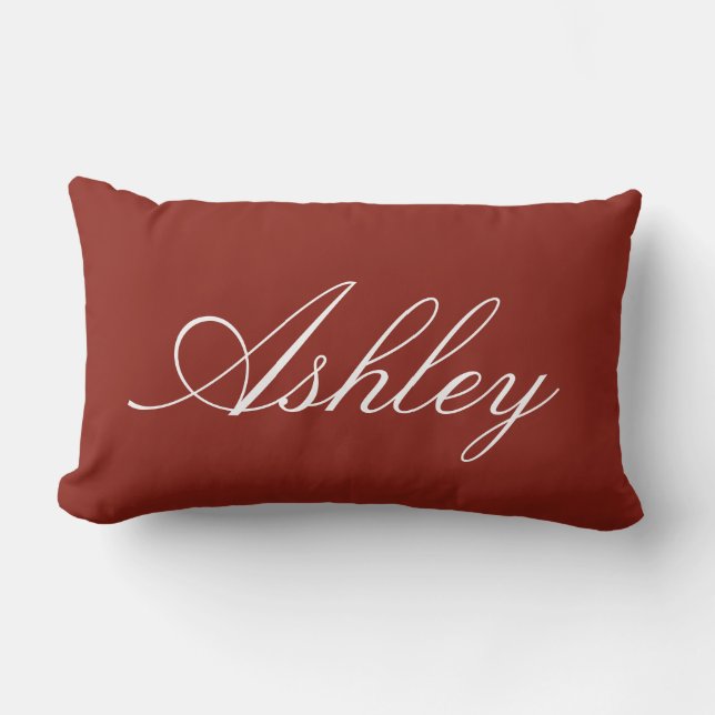 STYLISH CLASSIC MODERN CUSTOMIZED NAME DARK RED LUMBAR CUSHION (Front)