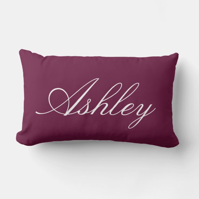 STYLISH CLASSIC MODERN CUSTOMIZED NAME DEEP GRAPE LUMBAR CUSHION (Front)