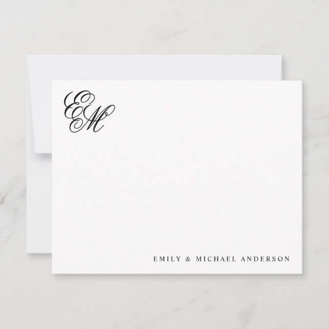 Stylish Classic Monogram Script Couple Stationery Card (Front)
