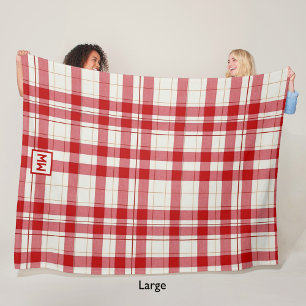 Stylish Classic red and cream plaid monogram Fleece Blanket