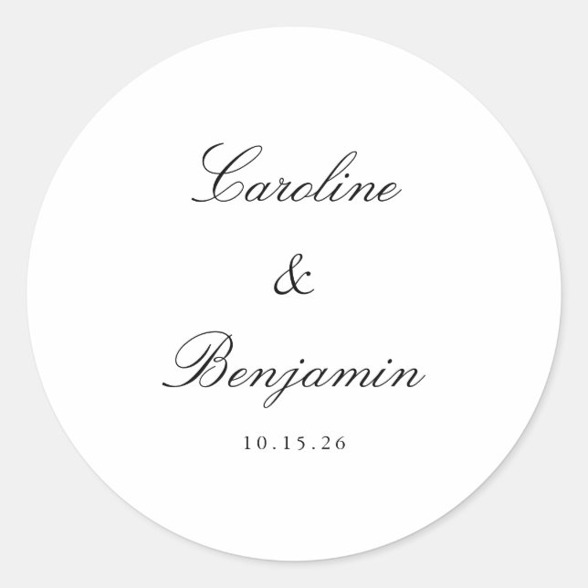 Stylish Classic Script Elegant Wedding Custom  Round Sticker (Front)