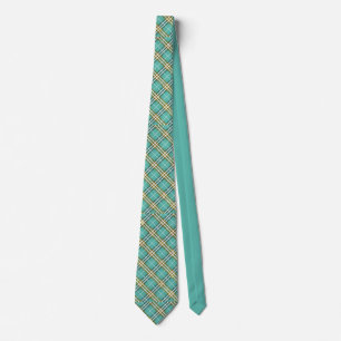 Stylish Classic Teal Gold Plaid Pattern Tie