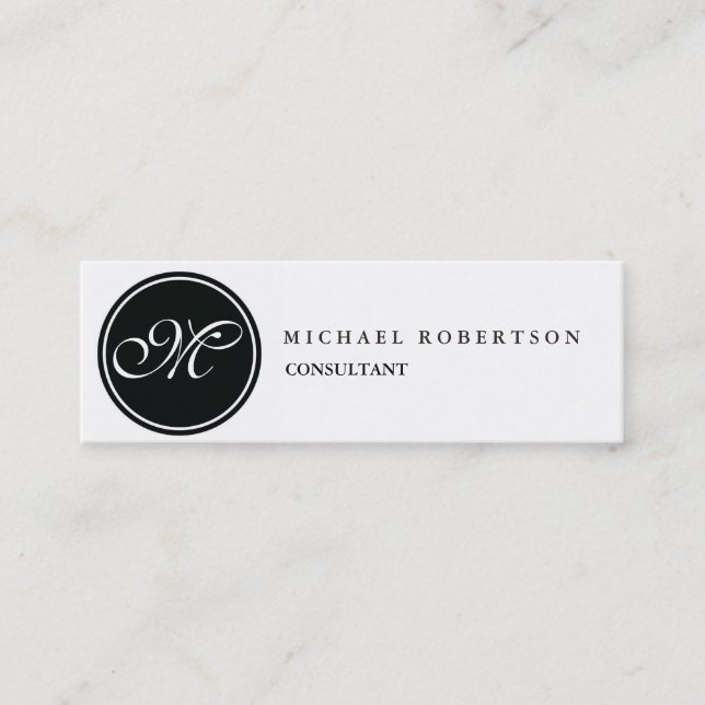 Stylish classical black white stamp monogram mini business card (Front)