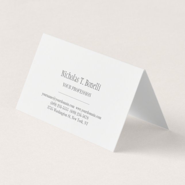 Stylish Classical White Elegant Plain Simple Business Card (Front)