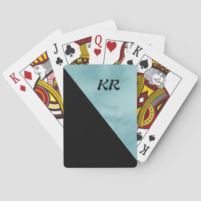 Stylish Classy Blue Black Monogram Playing Cards (Back)