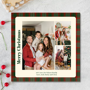 Stylish Classy Plaid 3 photos Christmas Holiday Card