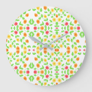 Stylish Clock In Butter Yellow Floral Pattern