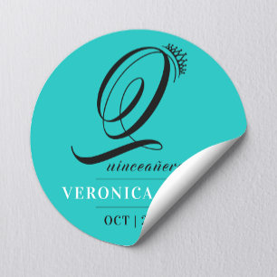 Stylish Clssic Tiara Turquoise 15th Quinceañera Classic Round Sticker