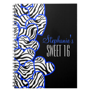 Stylish Cobalt Sweet 16 Zebra Heart Design Name Spiral Notebook