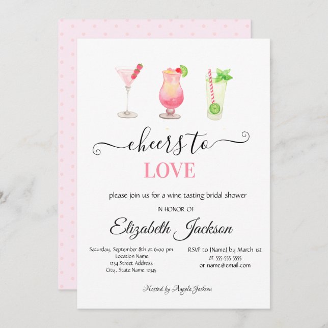 Stylish Cocktails Dotted  Bridal Shower  Invitation (Front/Back)